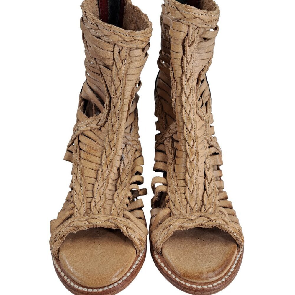 Freebird by Steven Bella Leather Peep Toe Sandals Boots Size 8 Gladiator Reptile - Picture 8 of 16